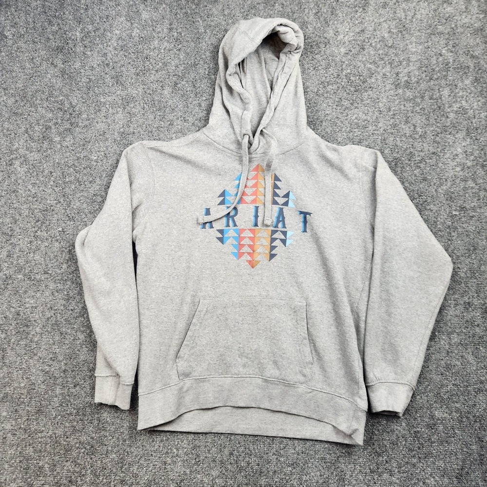 Ariat REAL Hoodie Sweatshirt Womens XS Gray Southwestern Graphic Fleece Pullover